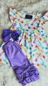 Girls Colorful Pencil Ruffled Shorts Set with Matching Bow